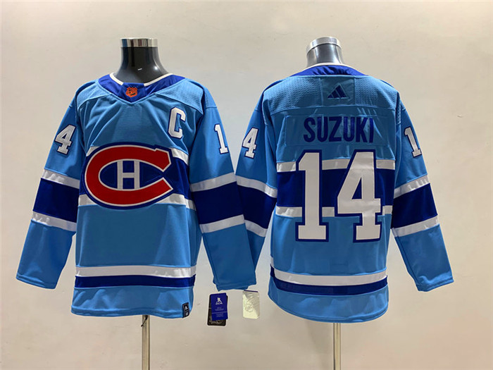 Men Montreal Canadiens 14 Nick Suzuki 2022 23 Reverse Retro Stitched Jersey