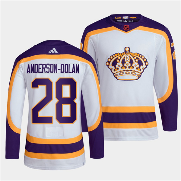 Men Los Angeles Kings 28 Jaret Anderson Dolan White 2022 Reverse Retro Stitched Jersey