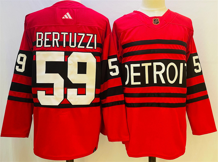 Men Detroit Red Wings 59 Tyler Bertuzzi Red 2022 23 Reverse Retro Stitched Jersey