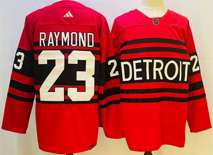 Men Detroit Red Wings 23 Lucas Raymond Red 2022 23 Reverse Retro Stitched Jersey