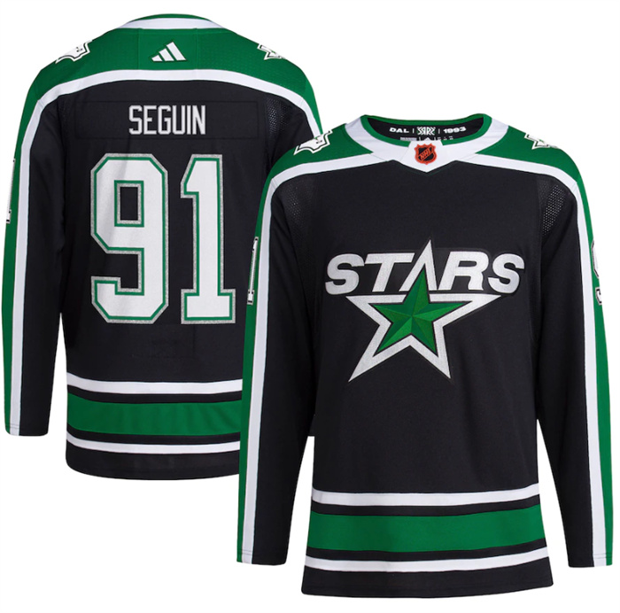 Men Dallas Stars 91 Tyler Seguin Black 2022 23 Reverse Retro Stitched Jersey