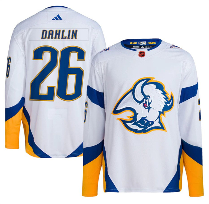 Men Buffalo Sabres 26 Rasmus Dahlin White 2022 23 Reverse Retro Stitched Jersey