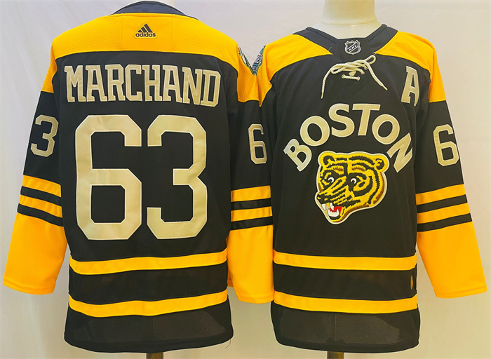 Men Boston Bruins 63 Brad Marchand Black Classic Primegreen Stitched Jersey