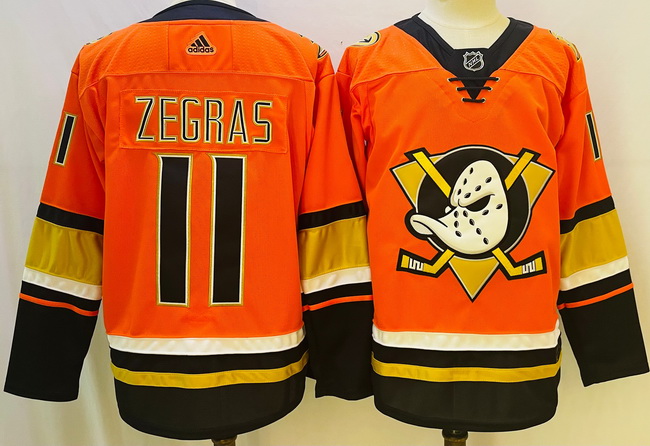 Men Anaheim Ducks 11 Trevor Zegras Black Orange Stitched Jersey