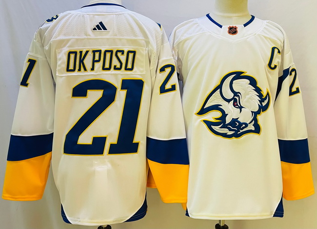 Men Buffalo Sabres 21 Kyle Okposo White 2022 23 Reverse Retro Stitched Jersey