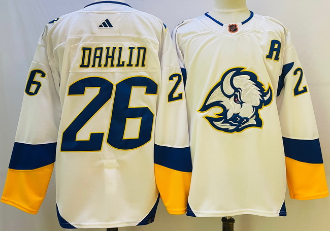 Men Buffalo Sabres 26 Rasmus Dahlin White 2022 23 Reverse Retro Stitched Jersey