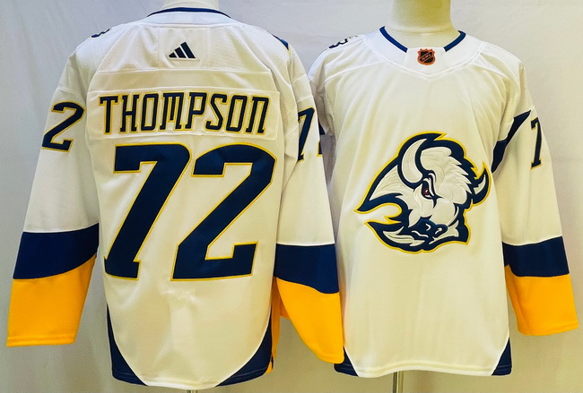 Men Buffalo Sabres 72 Tage Thompson White 2022 23 Reverse Retro Stitched Jersey