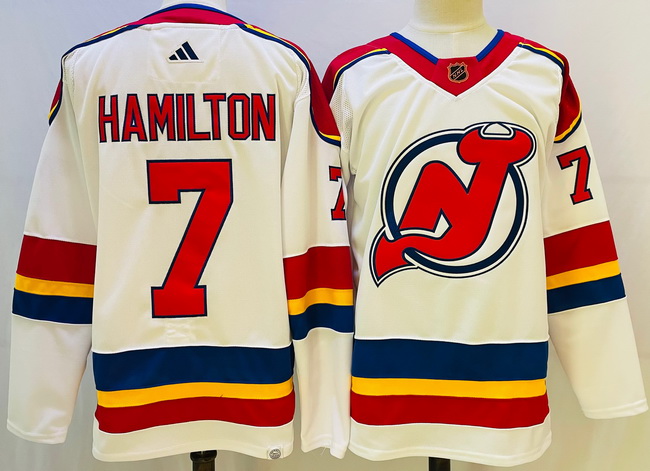 Men New Jersey Devils 7 Dougie Hamilton White 2022 23 Reverse Retro Stitched Jersey