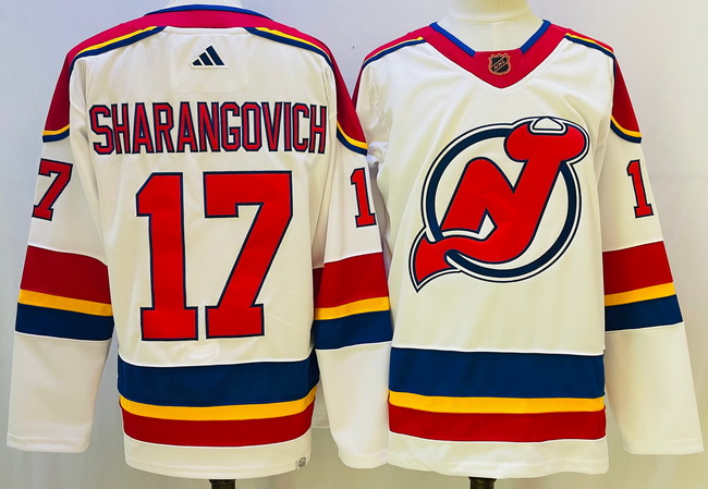 Men New Jersey Devils 17 Yegor Sharangovich White 2022 23 Reverse Retro Stitched Jersey