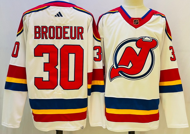 Men New Jersey Devils 30 Martin Brodeur White 2022 23 Reverse Retro Stitched Jersey