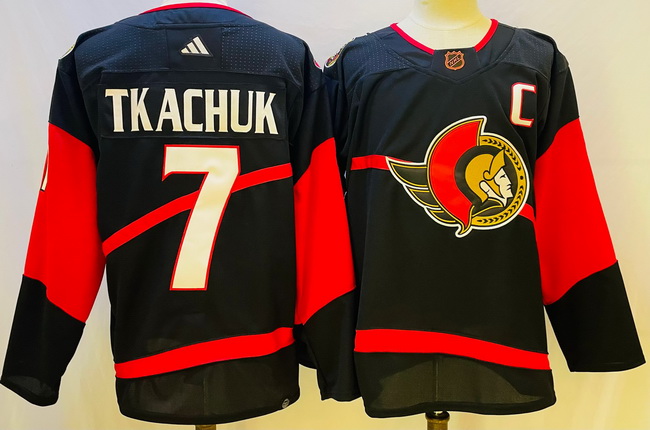 Men Ottawa Senators 7 Brady Tkachuk Black 2022 23 Reverse Black Stitched Jersey