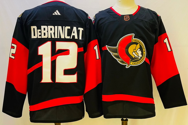 Men Ottawa Senators 12 Alex DeBrincat 2022 23 Reverse Black Stitched Jersey