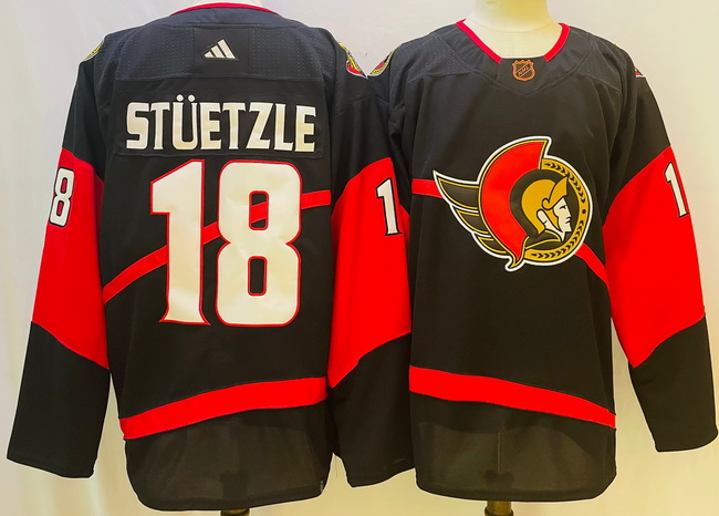 Men Ottawa Senators 18 Tim Stutzle Black 2022 23 Reverse Black Stitched Jersey