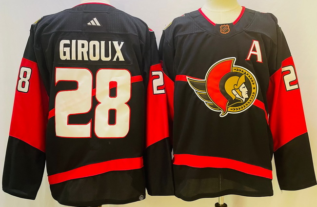 Men Ottawa Senators 28 Claude Giroux Black 2022 23 Reverse Black Stitched Jersey