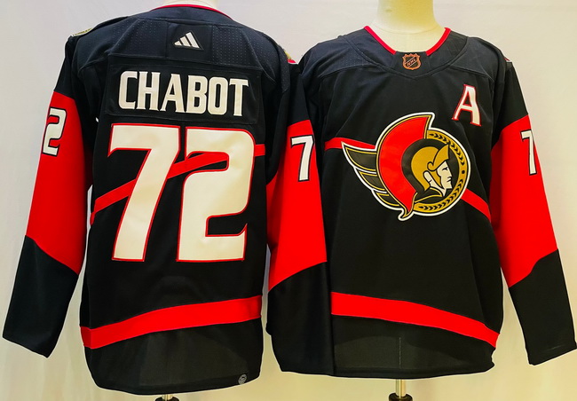 Men Ottawa Senators 72 Thomas Chabot Black 2022 23 Reverse Black Stitched Jersey