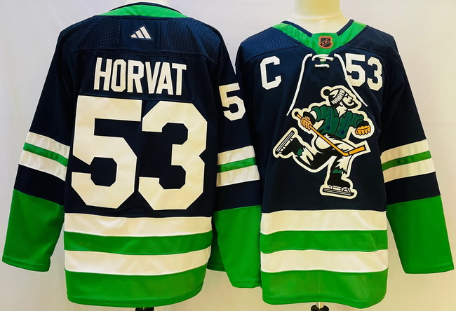 Men Vancouver Canucks 53 Bo Horvat Navy 2022 Reverse Retro Stitched Jersey