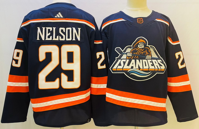 Men's New York Islanders #29 Brock Nelson 2022 Navy Reverse Retro 2.0 Stitched Jersey