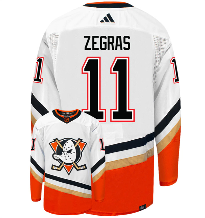 Men Anaheim Ducks 11 Trevor Zegras White 2022 23 Reverse Retro Stitched Jersey