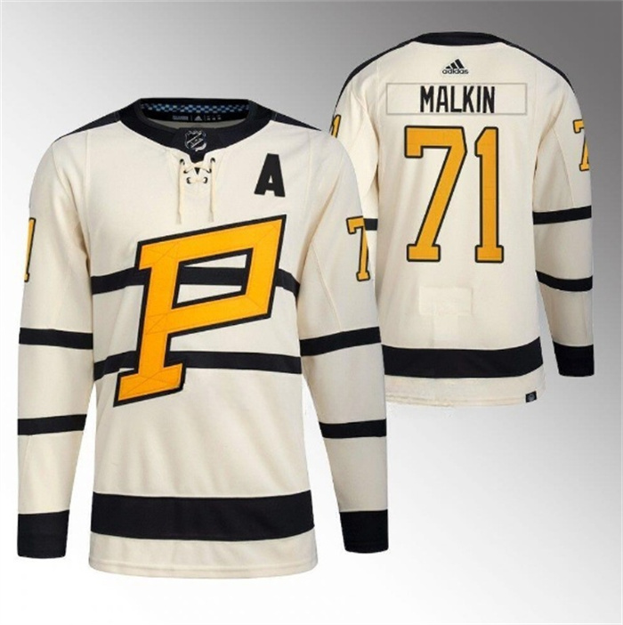 Men Pittsburgh Penguins 71 Evgeni Malkin Cream 2023 Winter Classic Stitched Jersey