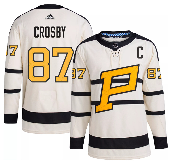 Men Pittsburgh Penguins 87 Sidney Crosby Cream 2023 Winter Classic Stitched Jersey