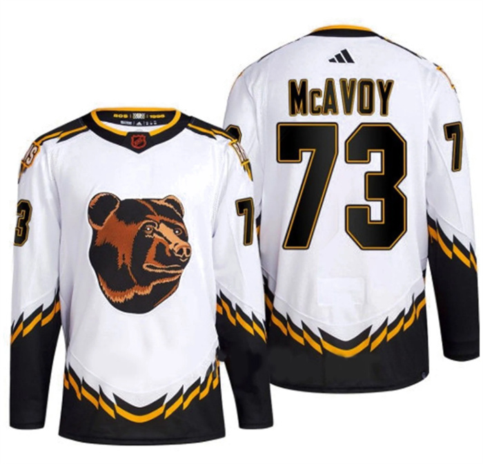 Men Boston Bruins 73 Charlie McAvoy White 2022 23 Reverse Retro Stitched Jersey