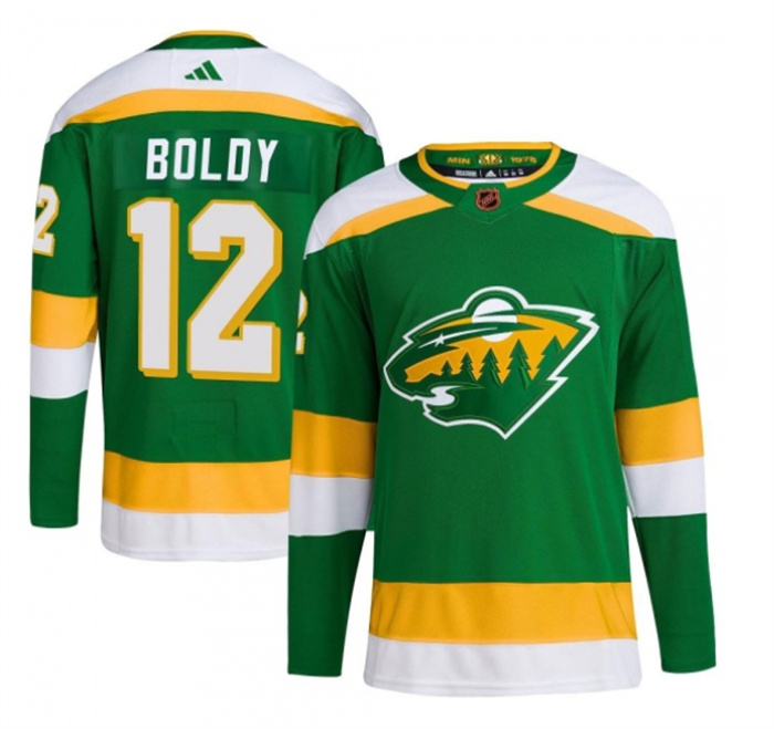 Men Minnesota Wild 12 Matt Boldy Green 2022 23 Reverse Retro Stitched Jersey