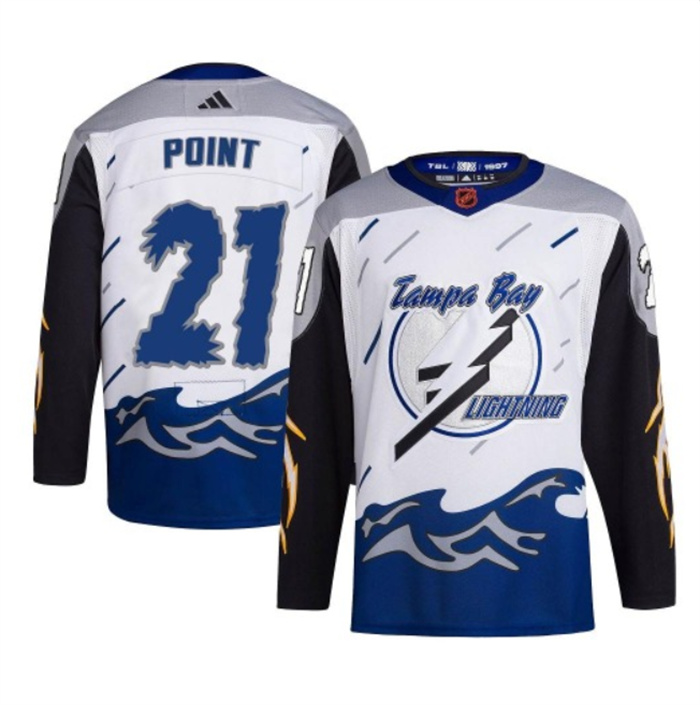 Men Tampa Bay Lightning 21 Brayden Point White 2022 23 Reverse Retro Stitched Jersey