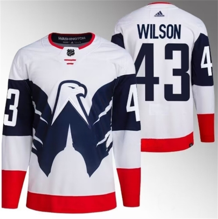 Men Washington Capitals 43 Tom Wilson White Navy Stadium Series Stitched Jersey