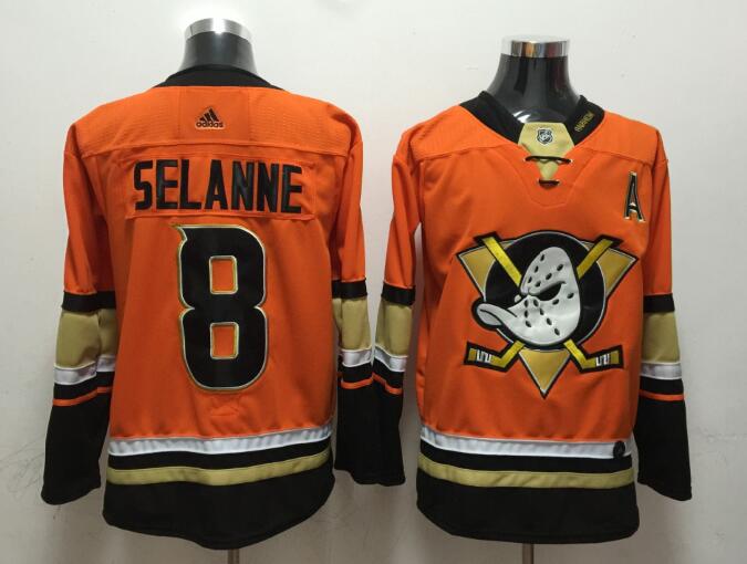 Men Anaheim Ducks 8 Teemu Selanne Orange Stitched Jersey