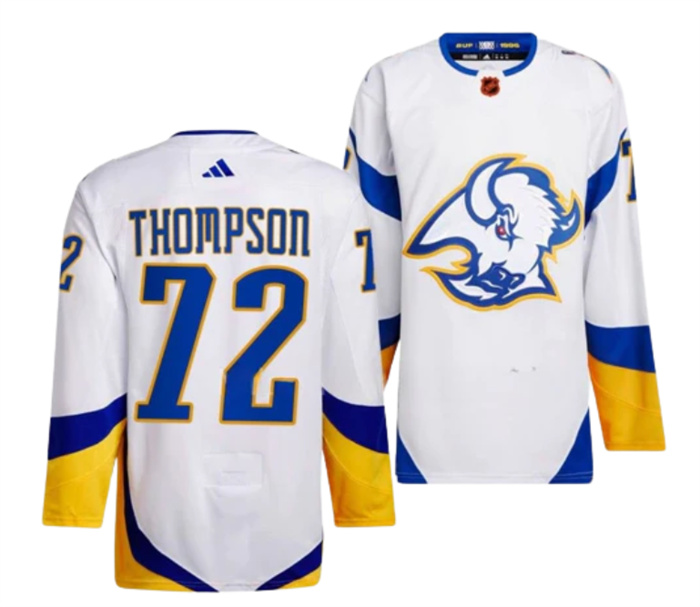 Men Buffalo Sabres 72 Tage Thompson White 2022 23 Reverse Retro Stitched Jersey