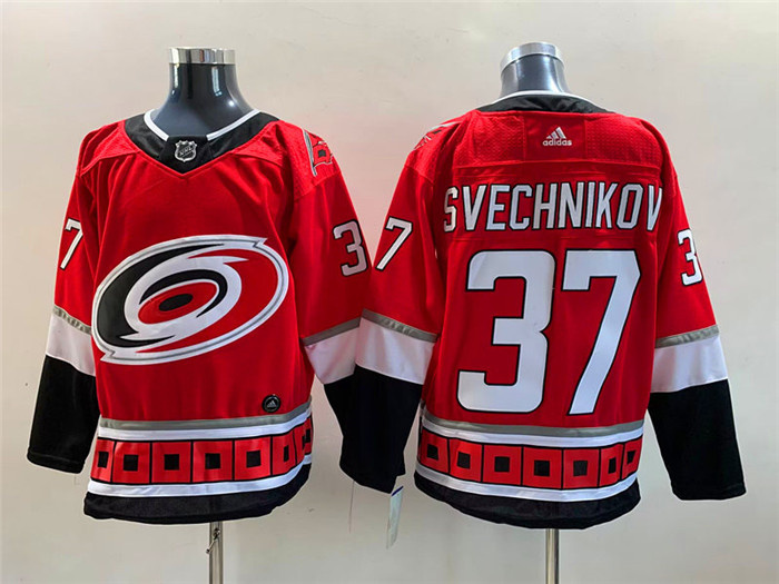 Men Carolina Hurricanes 37 Andrei Svechnikov Red Stitched Jersey