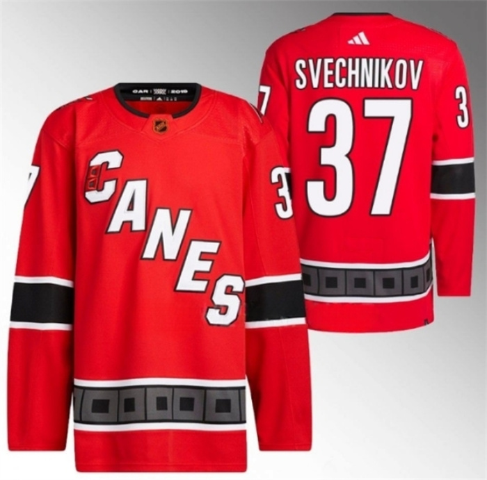 Men Carolina Hurricanes 37 Andrei Svechnikov 2022 23 Reverse Retro Red Stitched Jersey