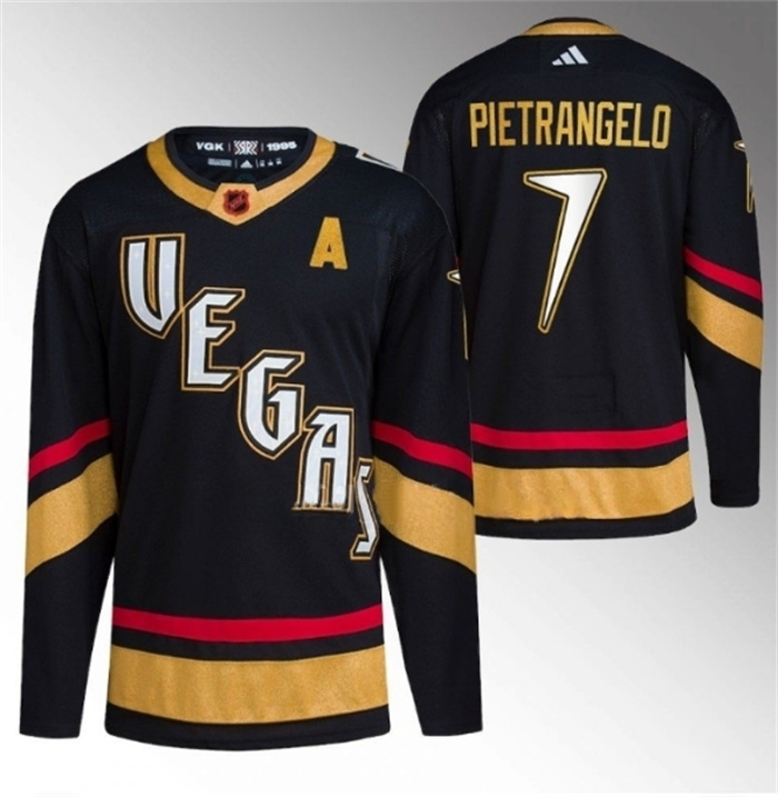 Men Vegas Golden Knights 7 Alex Pietrangelo Black 2022 23 Reverse Retro Stitched Jersey