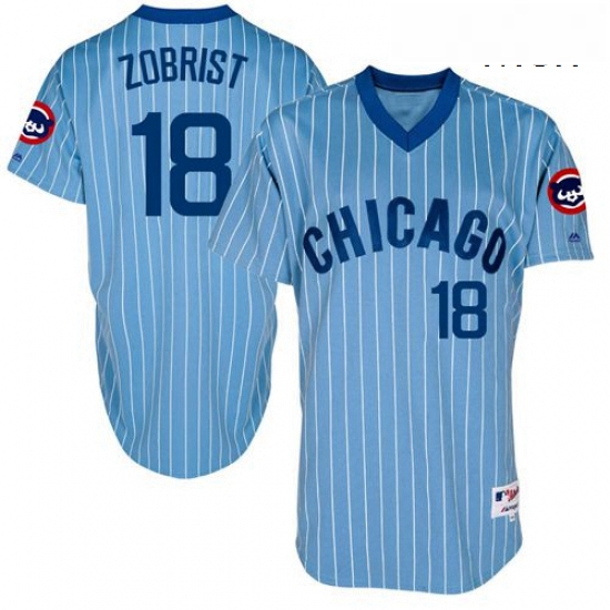 Mens Majestic Chicago Cubs 18 Ben Zobrist Replica Blue Cooperstown Throwback MLB Jersey