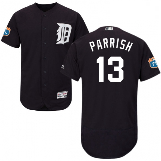 Mens Majestic Detroit Tigers 13 Lance Parrish Navy Blue Alternate Flex Base Authentic Collection MLB