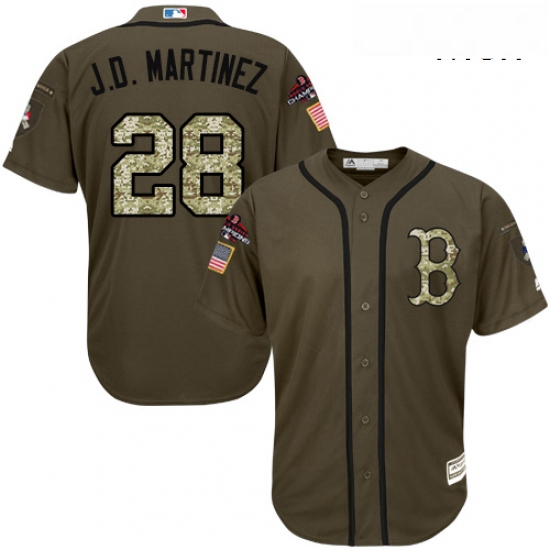 Mens Majestic Boston Red Sox 28 J D Martinez Authentic Green Salute to Service 2018 World Series Cha