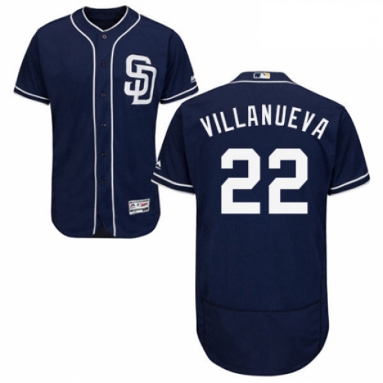 Mens Majestic San Diego Padres 22 Christian Villanueva Navy Blue Alternate Flex Base Authentic Colle