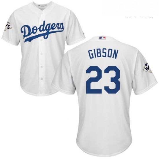 Mens Majestic Los Angeles Dodgers 23 Kirk Gibson Replica White Home 2017 World Series Bound Cool Bas