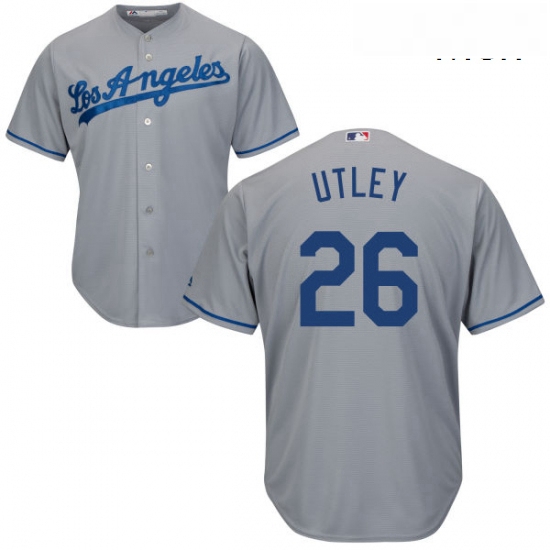 Mens Majestic Los Angeles Dodgers 26 Chase Utley Replica Grey Road Cool Base MLB Jersey