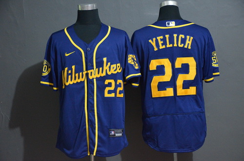 Brewers 22 Christian Yelich Royal Nike 2020 Flexbase Jersey