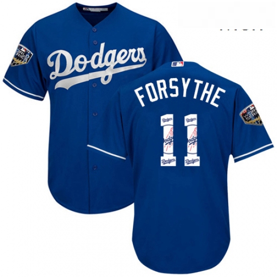 Mens Majestic Los Angeles Dodgers 11 Logan Forsythe Authentic Royal Blue Team Logo Fashion Cool Base