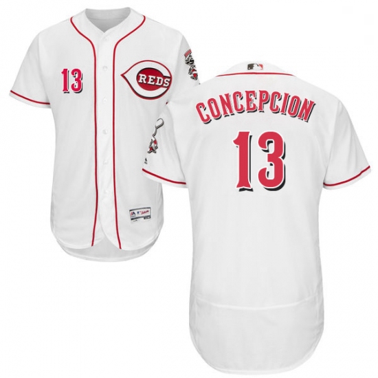 Mens Majestic Cincinnati Reds 13 Dave Concepcion White Home Flex Base Authentic Collection MLB Jerse