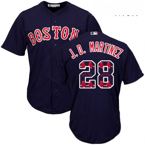 Mens Majestic Boston Red Sox 28 J D Martinez Authentic Navy Blue Team Logo Fashion Cool Base MLB Jer