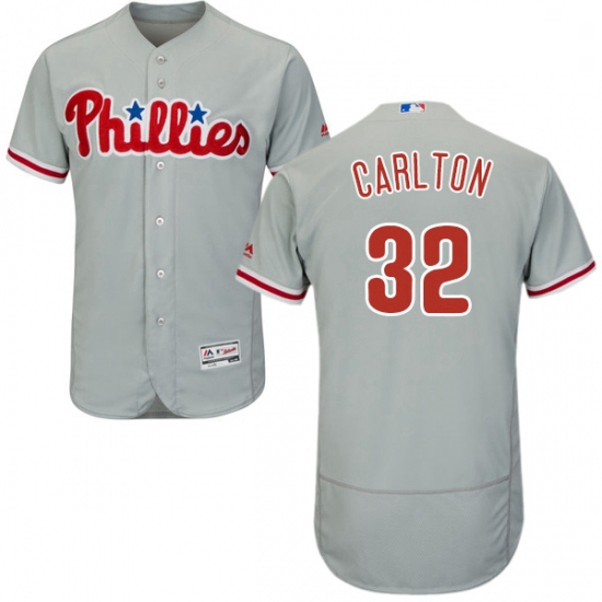 Mens Majestic Philadelphia Phillies 32 Steve Carlton Grey Road Flex Base Authentic Collection MLB Je