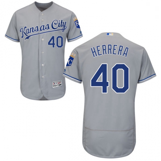 Mens Majestic Kansas City Royals 40 Kelvin Herrera Grey Road Flex Base Authentic Collection MLB Jers