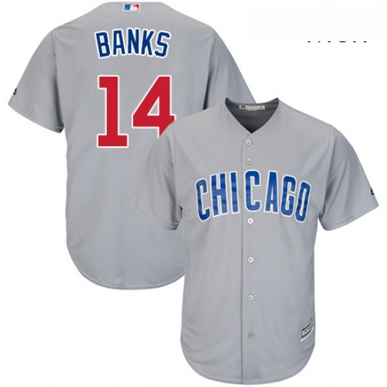 Mens Majestic Chicago Cubs 14 Ernie Banks Replica Grey Road Cool Base MLB Jersey