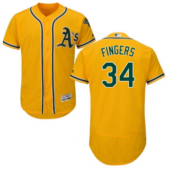 Mens Majestic Oakland Athletics 34 Rollie Fingers Gold Alternate Flex Base Authentic Collection MLB 