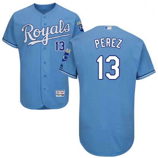 Mens Majestic Kansas City Royals 13 Salvador Perez Light Blue Alternate Flex Base Authentic Collecti