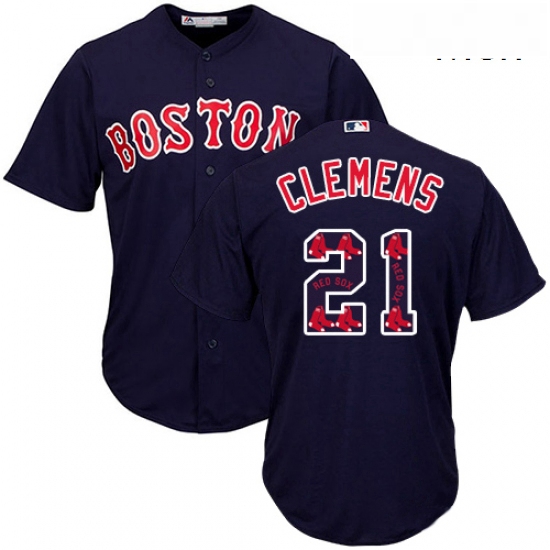 Mens Majestic Boston Red Sox 21 Roger Clemens Authentic Navy Blue Team Logo Fashion Cool Base MLB Je