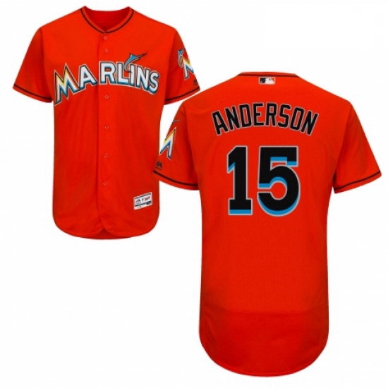 Mens Majestic Miami Marlins 15 Brian Anderson Orange Alternate Flex Base Authentic Collection MLB Je